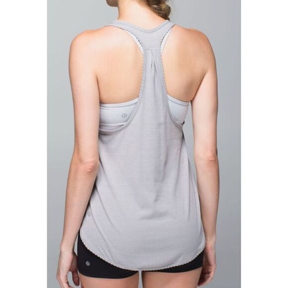 LULULEMON GRAY STRIPED RACERBACK SINGLET TANK TOP ZS M - Picture 1 of 5
